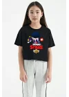 Unisex Bisiklet Yaka Kısa Kol Baskılı Çocuk T-Shirt - Siyah