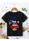 Unisex Bisiklet Yaka Kısa Kol Baskılı Çocuk T-Shirt - Siyah