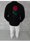 Unisex Bisiklet Yaka Ön Ve Arka Baskılı SweatShirt - Siyah