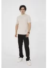 Unisex Bisiklet Yaka Slim fit T-Shirt- Bej