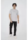 Unisex Bisiklet Yaka Slim fit T-Shirt- Boyalı Gri