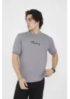 Unisex Bisiklet Yaka Slim fit T-Shirt- Gri