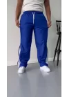 Unisex Boru Paça Yandan Fermuarlı Paraşüt Pantolon - Mavi