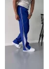 Unisex Boru Paça Yandan Fermuarlı Paraşüt Pantolon - Mavi