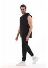 Unisex Kapşonlu Kolsuz Eşofman Takımı- Siyah