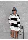 Unisex Üç İplik Parçalı Yakalı SweatShirt - Siyah