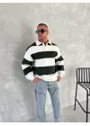 Unisex Üç İplik Parçalı Yakalı SweatShirt - Yeşil