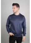 Unisex Uzun Kol Biskilet Yaka Dokuma Triko - Indigo