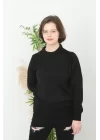Unisex Uzun Kol Biskilet Yaka Dokuma Triko - Siyah
