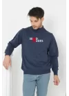 Unisex Yarım Boğazlı Baskılı Dokuma Triko - Indigo