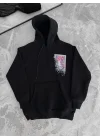 Uzun Kol Kapüşonlu Ön Ve Arka Baskılı SweatShirt - Siyah