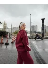V Yaka Üç İplik Sweat Takım - Bordo