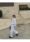 V Yaka Üç İplik Sweat Takım - Gri