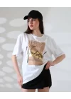 Varak baskılı imza desen tişört