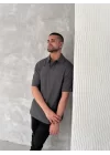 Yakalı Patlı Kısa Kol T-shirt - Antrasit
