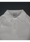 Yakalı Patlı Kısa Kol T-shirt - Beyaz
