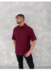 Yakalı Patlı Kısa Kol T-shirt - Bordo