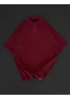 Yakalı Patlı Kısa Kol T-shirt - Bordo