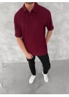 Yakalı Patlı Kısa Kol T-shirt - Bordo