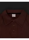 Yakalı Patlı Kısa Kol T-shirt - Kahverengi
