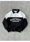 Yarım Fermuarlı Parçalı Yakalı SweatShirt - Siyah