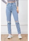 Yüksek bel yırtmaçlı mom jean pantolon