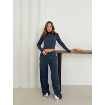 Balıkçı yaka örme takım lacivert st265865