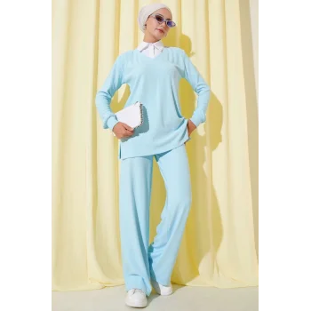 Gömlek Yaka Fitilli Salaş İkili Takım Buz Mavisi T4300