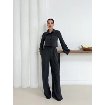 Gömlek yaka kaplama düğmeli takım antrasit st265866