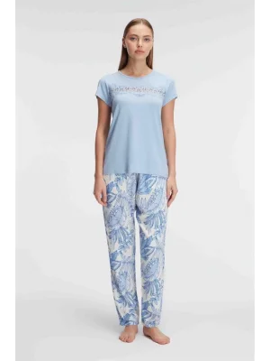 Anıl 9885 Kısa Kol Bisiklet Yaka Kadın Viskon Çiçek Desenli Yazlık ÖRME Dantel Detaylı Pijama Takımı