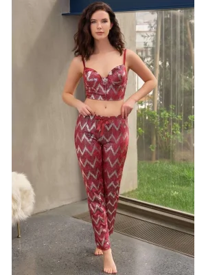 Arias Closet Kadife Balenli Destekli Dolgulu Parlak Baskılı Fermuar Detaylı Büstiyer ve Pantolon Pijama Takım