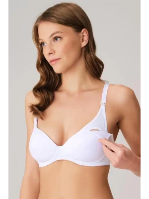 Balensiz Lohusa Önden Açılan Yumuşak Süngerli Beyaz Emzirme Sütyeni