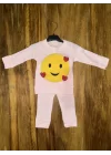 3-12 aylık emoji detalı takım pembe