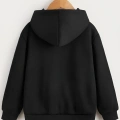 Çocuk Unisex Kapüşonlu Çizgi Kalp Baskılı Sweatshirt - Siyah