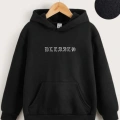 Çocuk Unisex Kapüşonlu Ön ve Arka Blessed Baskılı Sweatshirt - Siyah