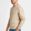 Erkek 3 İplik Pamuklu Düz Bisiklet Yaka SweatShirt - Bej