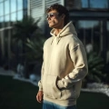 Erkek 3 İplik Pamuklu Kapüşonlu Basic SweatShirt Hoodie - Bej
