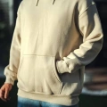 Erkek 3 İplik Pamuklu Kapüşonlu Basic SweatShirt Hoodie - Bej