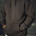 Erkek 3 İplik Pamuklu Kapüşonlu Basic SweatShirt Hoodie - Füme