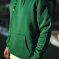 Erkek 3 İplik Pamuklu Kapüşonlu Basic SweatShirt Hoodie - Haki
