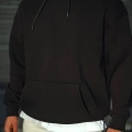 Erkek 3 İplik Pamuklu Kapüşonlu Basic SweatShirt Hoodie - Siyah