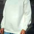 Erkek  Bisiklet Yaka 3 İplik Pamuklu Basic SweatShirt - Beyaz