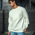 Erkek  Bisiklet Yaka 3 İplik Pamuklu Basic SweatShirt - Beyaz