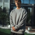 Erkek Bisiklet Yaka 3 İplik pamuklu Basic SweatShirt - Boyalı Gri
