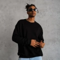 Erkek Bisiklet Yaka Baskılı 3 İplik Pamuklu Sweatshirt -  Siyah