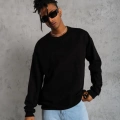 Erkek Bisiklet Yaka Baskılı 3 İplik Pamuklu Sweatshirt -  Siyah