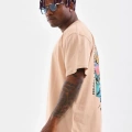 Erkek  Bisiklet Yaka Baskılı Oversize T-Shirt - Bej