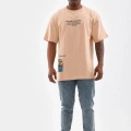 Erkek  Bisiklet Yaka Baskılı Oversize T-Shirt - Bej