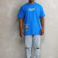 Erkek Bisiklet Yaka Baskılı Oversize T-Shirt - Mavi