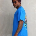 Erkek Bisiklet Yaka Baskılı Oversize T-Shirt - Mavi